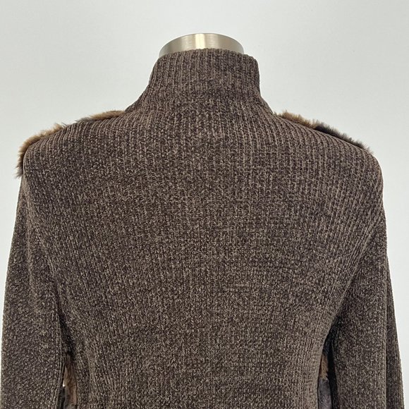 Lisa International Womens Brown Faux Fur Cardigan Sweater Full Zip size Small - Picture 9 of 12